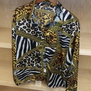 Animal Print Satin Button Up Blouse